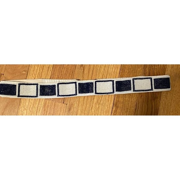 Nautical Design Seed Bead Blue and White Belt Stretch, SZ36 - The Bungalow